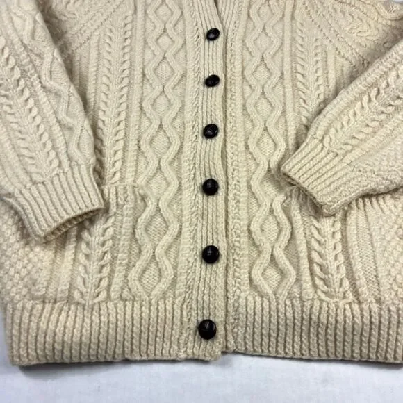 Blarney Woolen Mills Aran Cable Knit Cardigan Ivory Wool Cozy Warm Sweater S/M - Picture 2 of 10